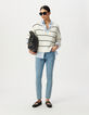 Blaue Slim-Damenjeans hoher Bund 7/8.-Dekor Stick-1
