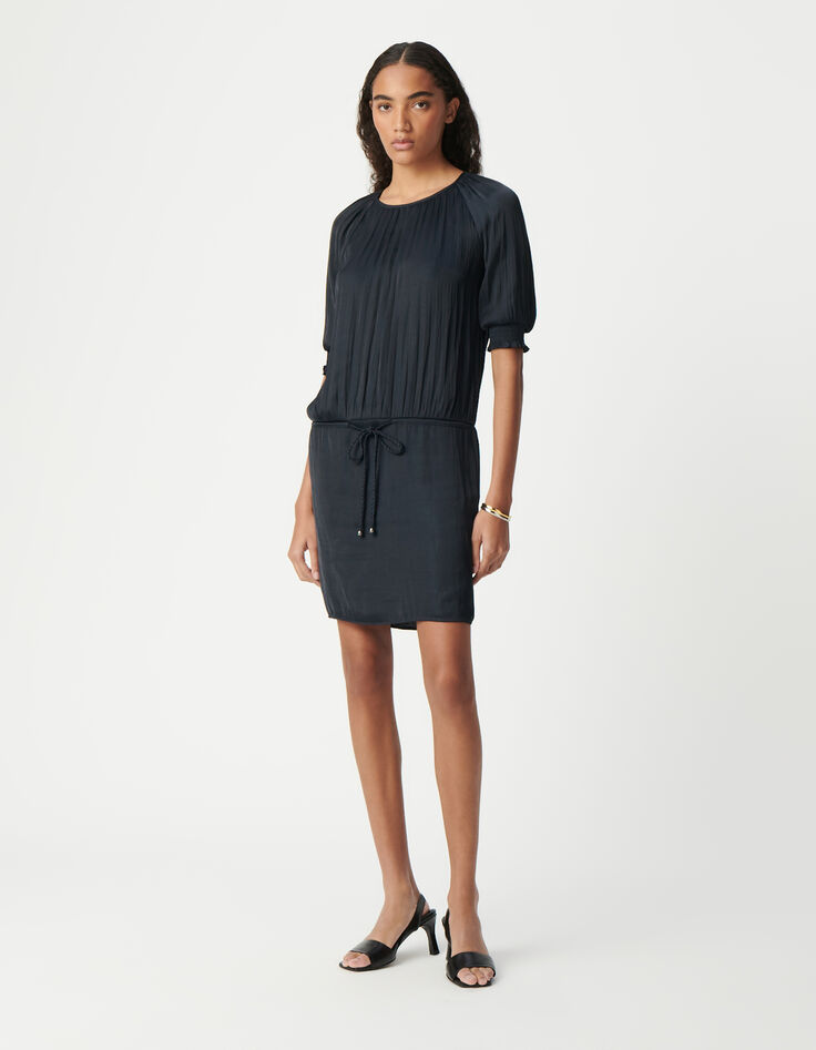 Marineblaues Kleid mit Crinkle-Drapierung für Damen-2