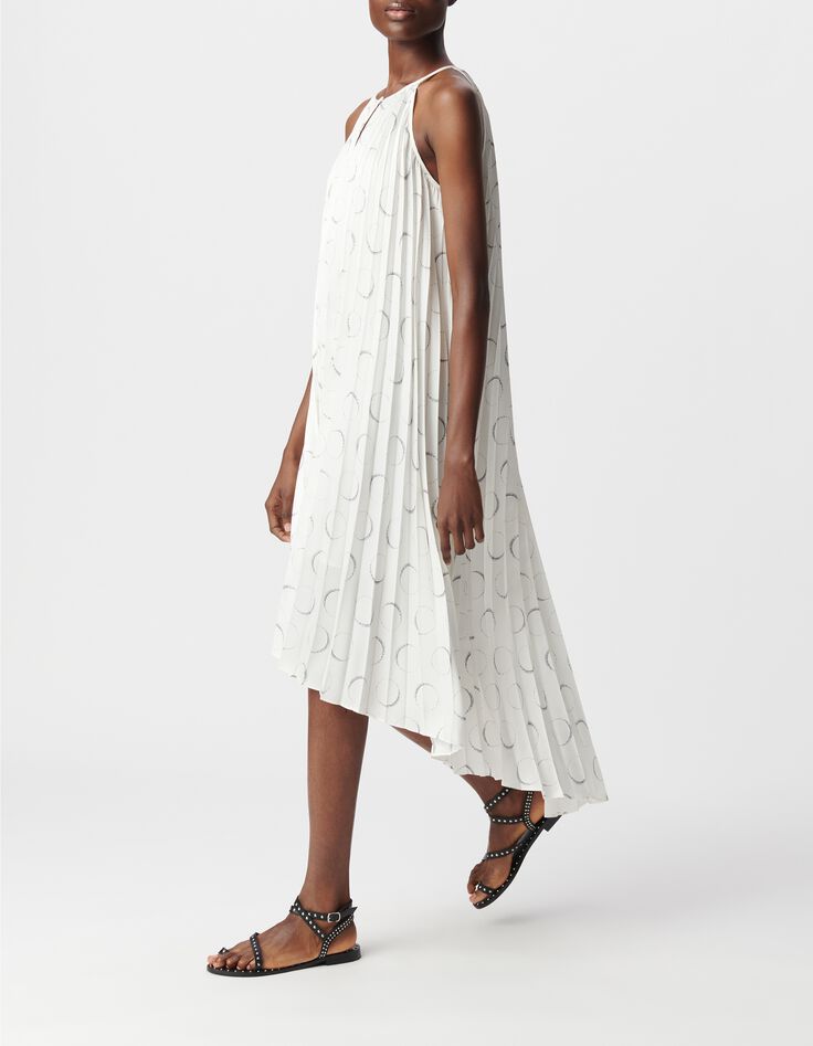 Robe pliss&eacute;e ivoire imprim&eacute; &eacute;clipses Femme-2