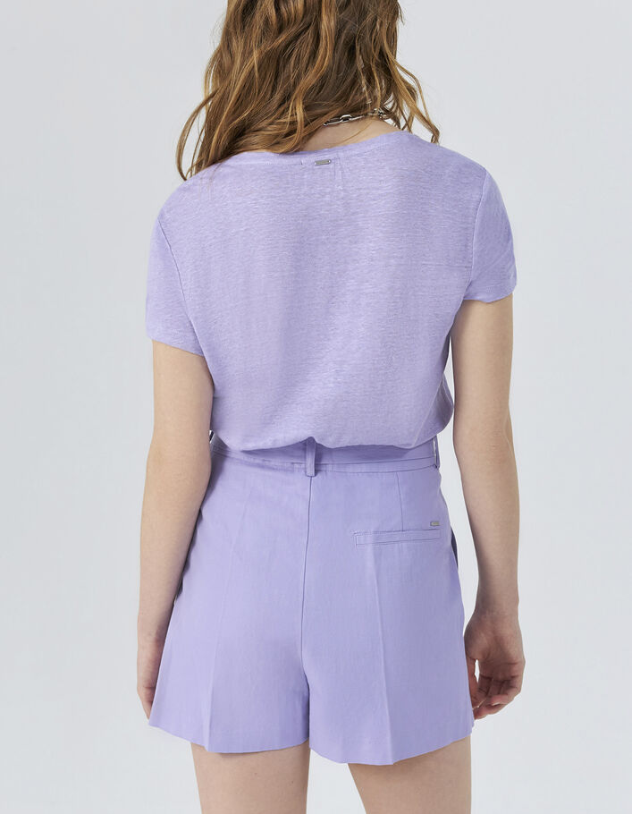 Women’s lilac linen T-shirt, heart/lightning embroidery - IKKS