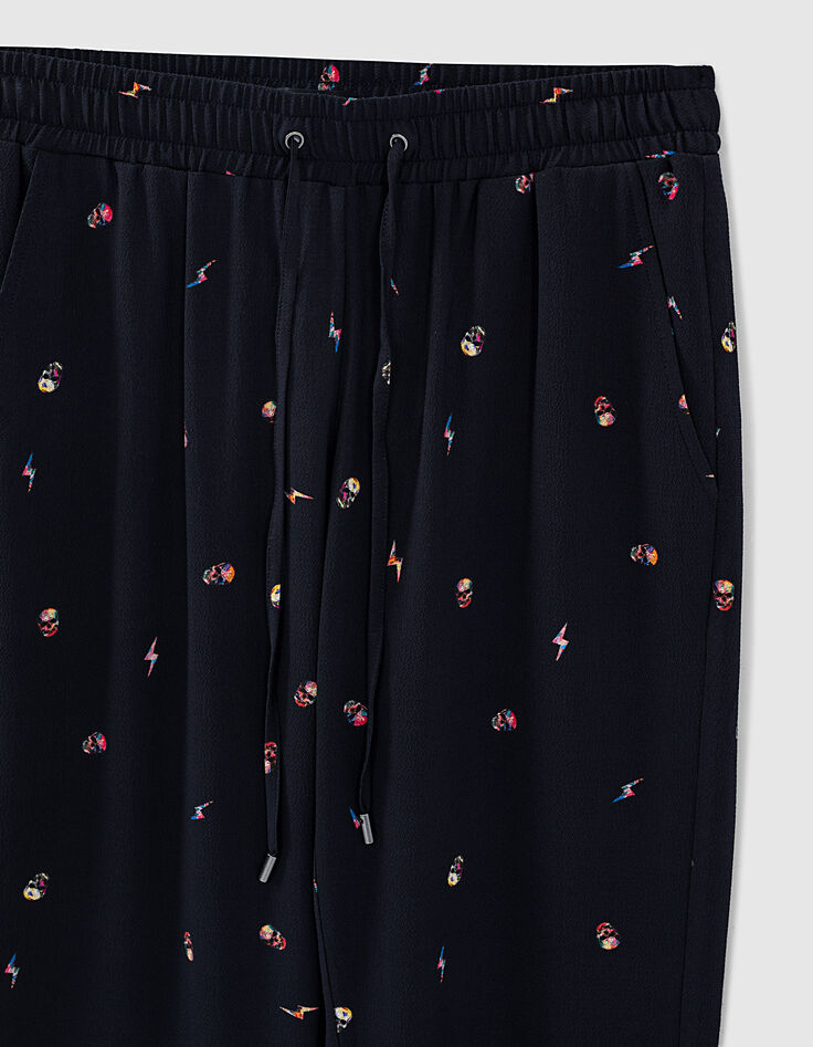 Pantalon jogger crêpe recyclé imprimé tête de mort femme-3