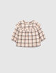 Blouse écrue à carreaux avec volant bébé fille-1