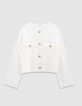 Women’s white knit short cardigan with patch pockets-6