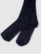 Girls’ navy knit tights with cable knit down legs-2