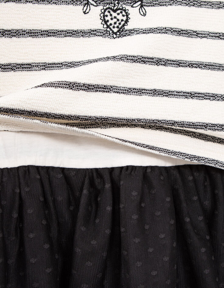 Cremeweiß-Schwarz gestreiftes Mädchenkleid mit Tutu-Rock-6