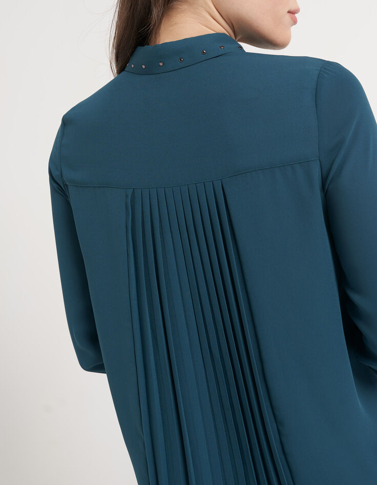 I.Code sea green shirt with pleats and studded collar-5