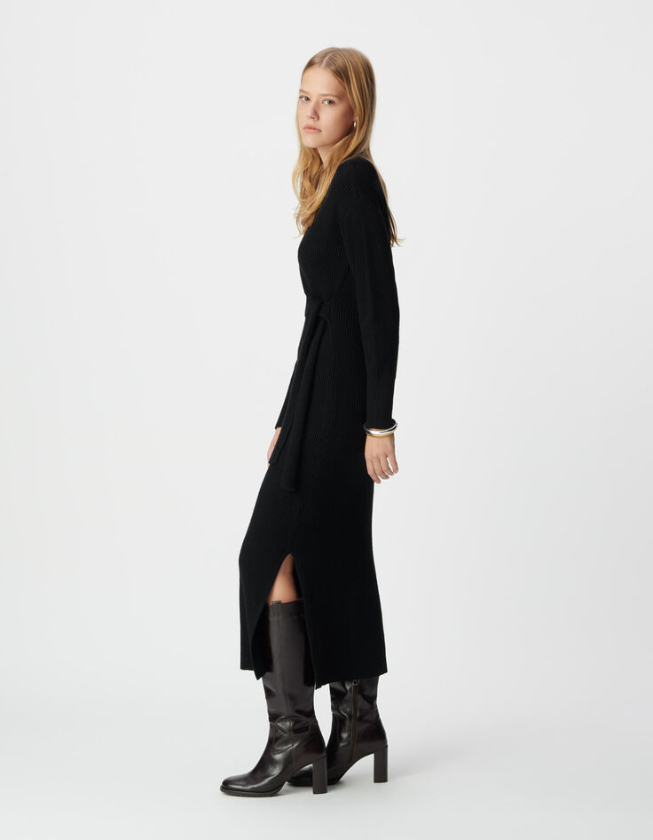 Robe longue en maille ceinturée Femme-1 Robe longue en maille ceinturée Femme-1