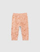 Baby girls’ peach knit trousers with leaf print-3