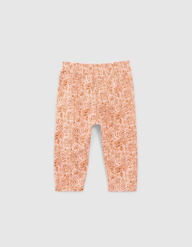 Baby girls’ peach knit trousers with leaf print-3