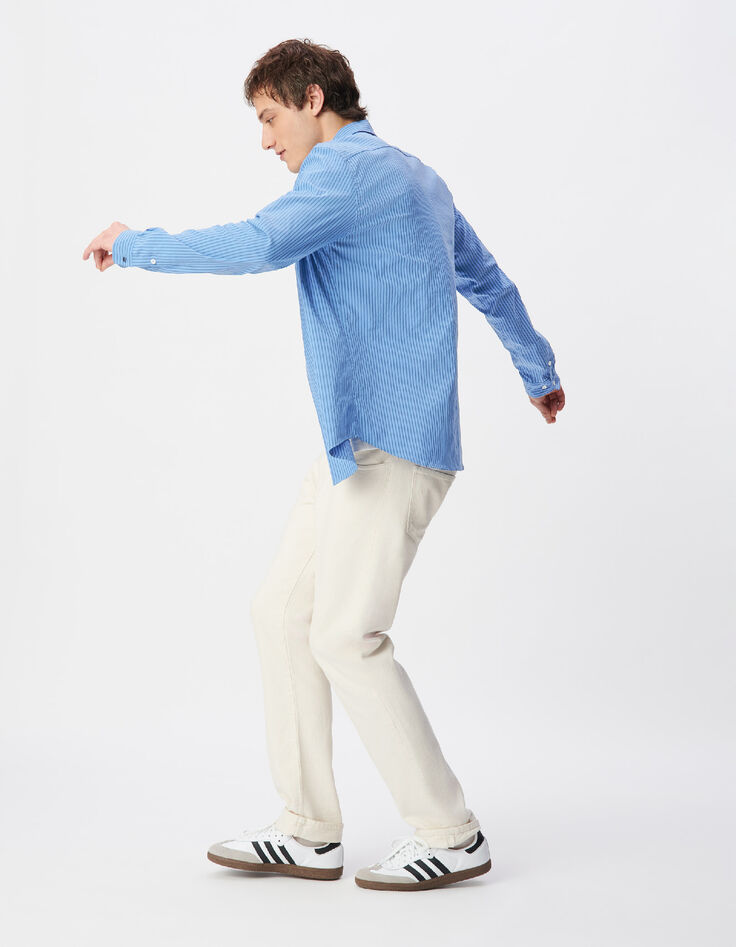 Men's EASY CARE slim blue striped shirt-5