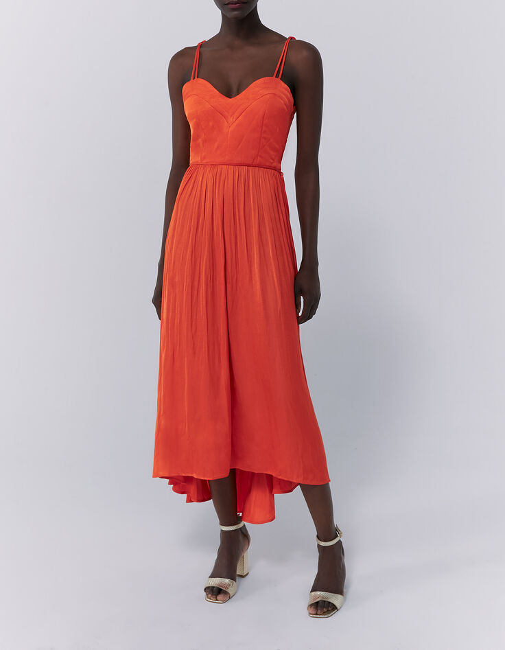 Robe longue asymétrique à dos échancré orange femme-1