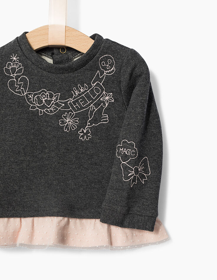 Sweat gris avec basque rose  bébé fille-2