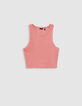 Orange ribbed cropped tank top for girl-1