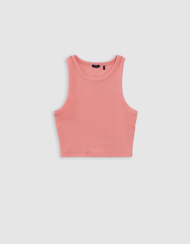 Orange ribbed cropped tank top for girl-1
