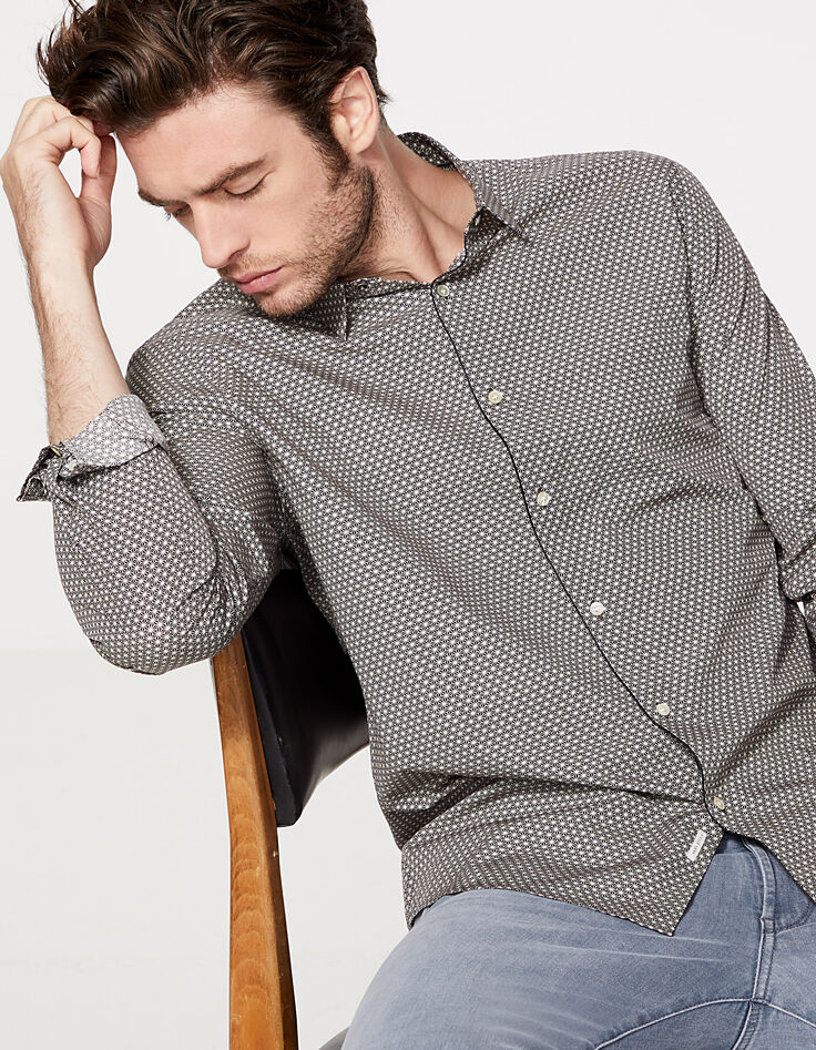 Chemise SLIM noire à motif moucharabieh Homme-1