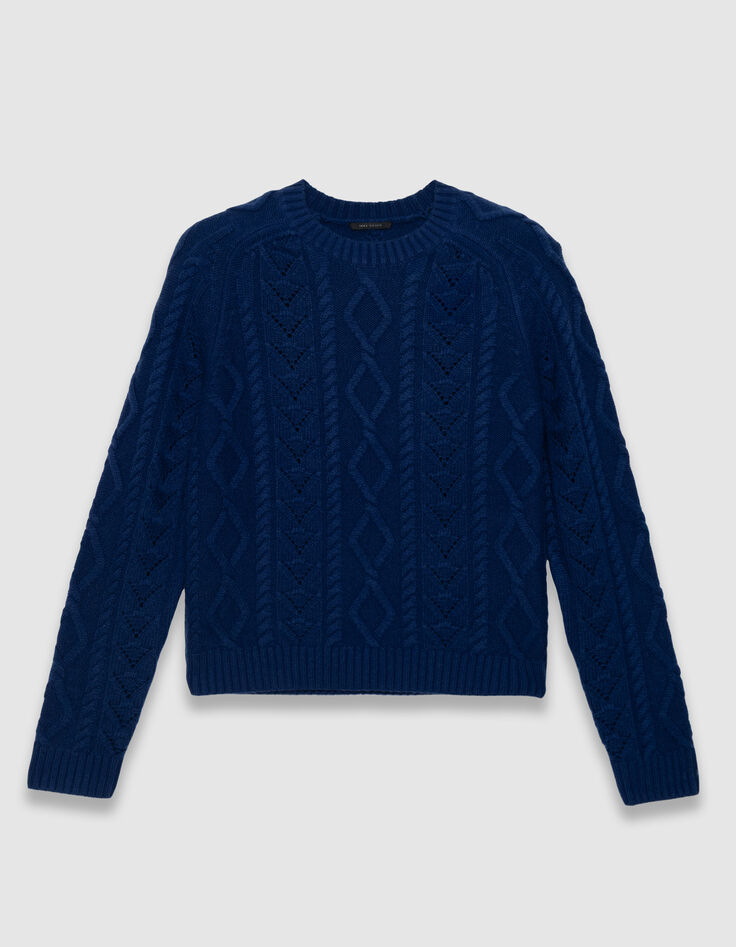 Blauer Damen-Kurzstrickpulli aus 100 % Wolle Punkte-6