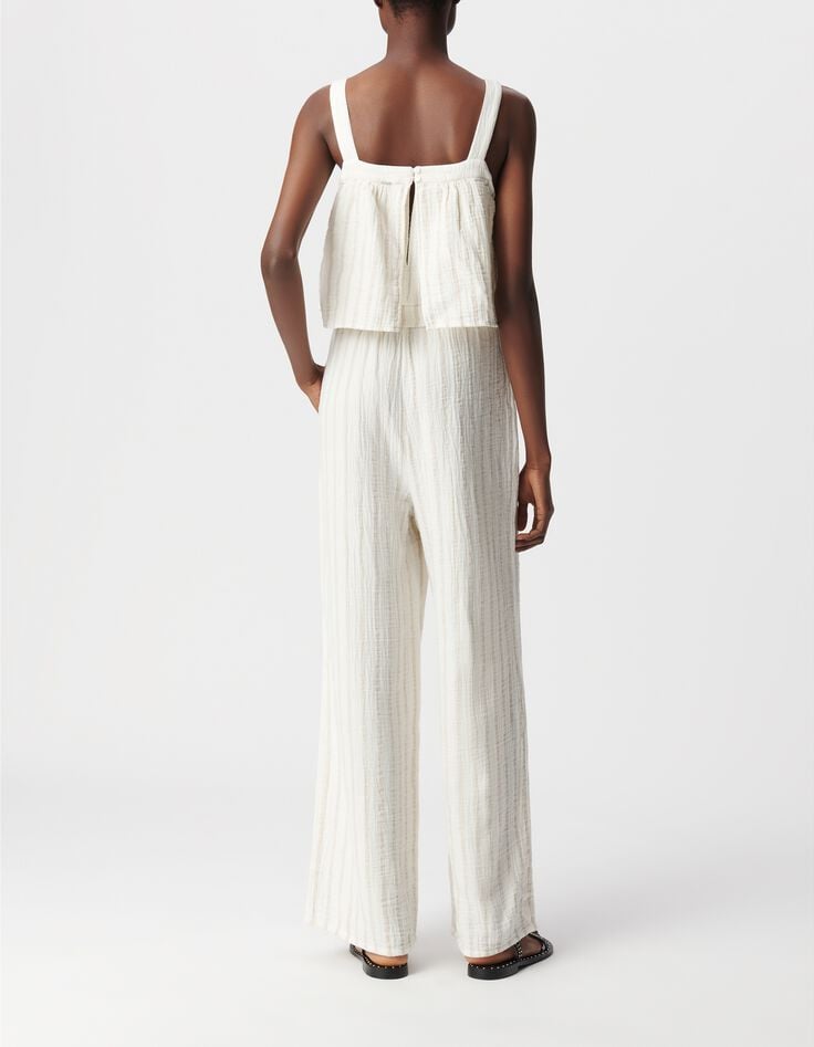 Ecru Overall, Baumwollgaze, beige Streifen-3