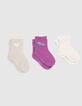 Chaussettes &eacute;crues, mauve et dor&eacute;es b&eacute;b&eacute; fille-2
