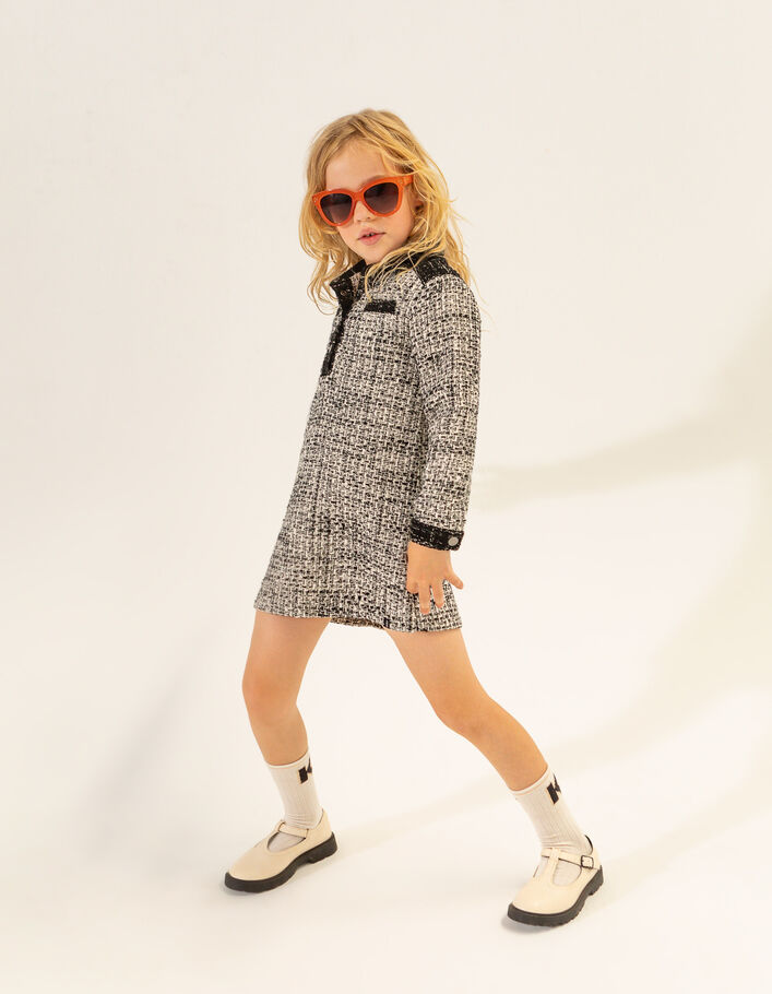 Cremeweißes Mädchenhemdblusenkleid in Tweed-Optik Mini Me-1