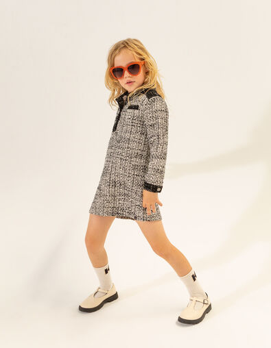 Cremeweißes Mädchenhemdblusenkleid in Tweed-Optik Mini Me - IKKS