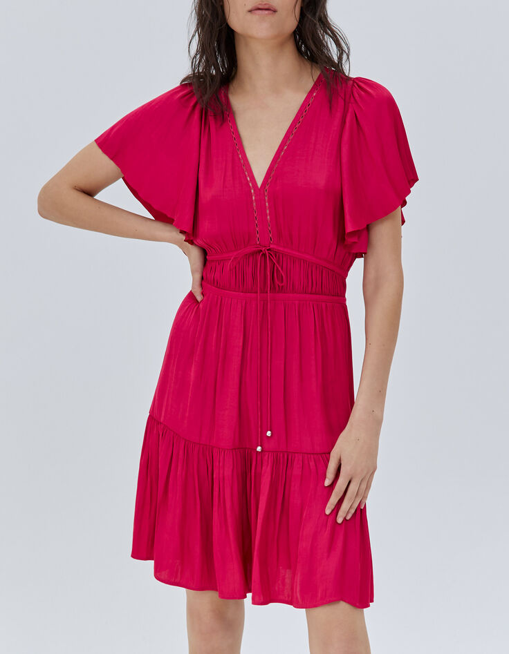 Robe volantée fushia acidulé femme-2