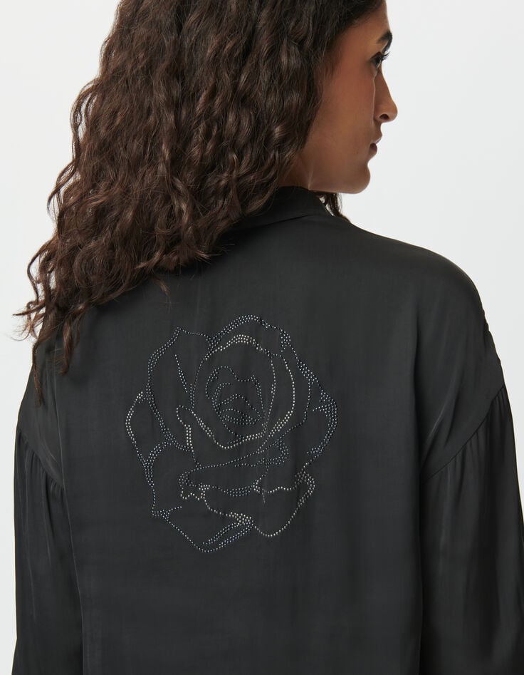 Camisa corta negra maxi rosa strass espalda mujer-4 Camisa corta negra maxi rosa strass espalda mujer-4