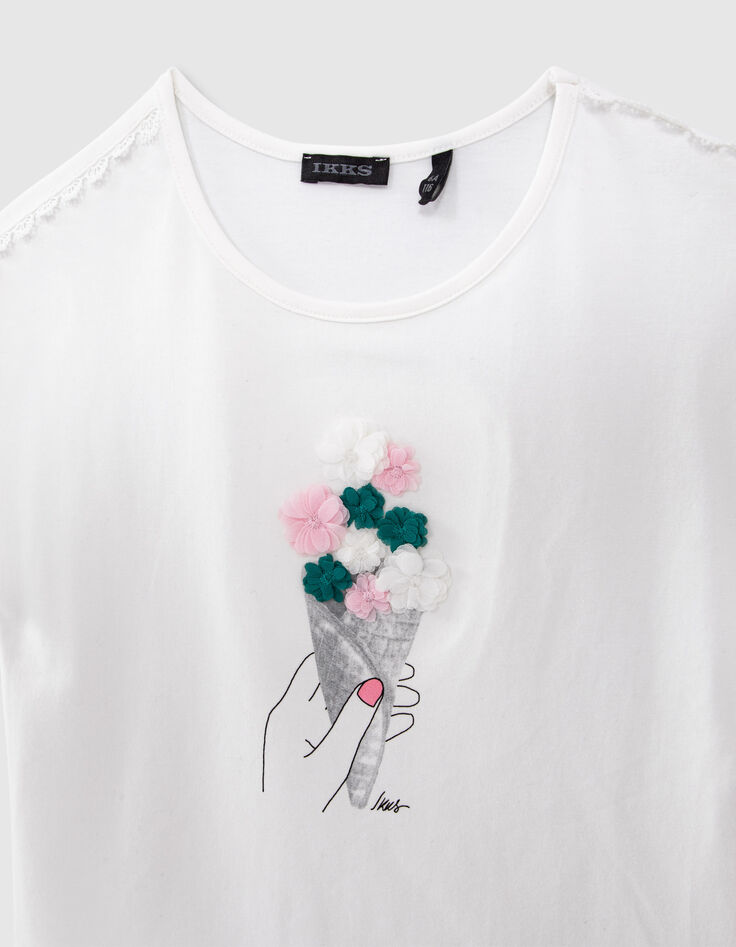 Cremewei&szlig;es M&auml;dchen-T-Shirt mit Eiswaffelblume-2