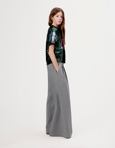 Girls’ grey wide-leg trousers with flat pleats - IKKS