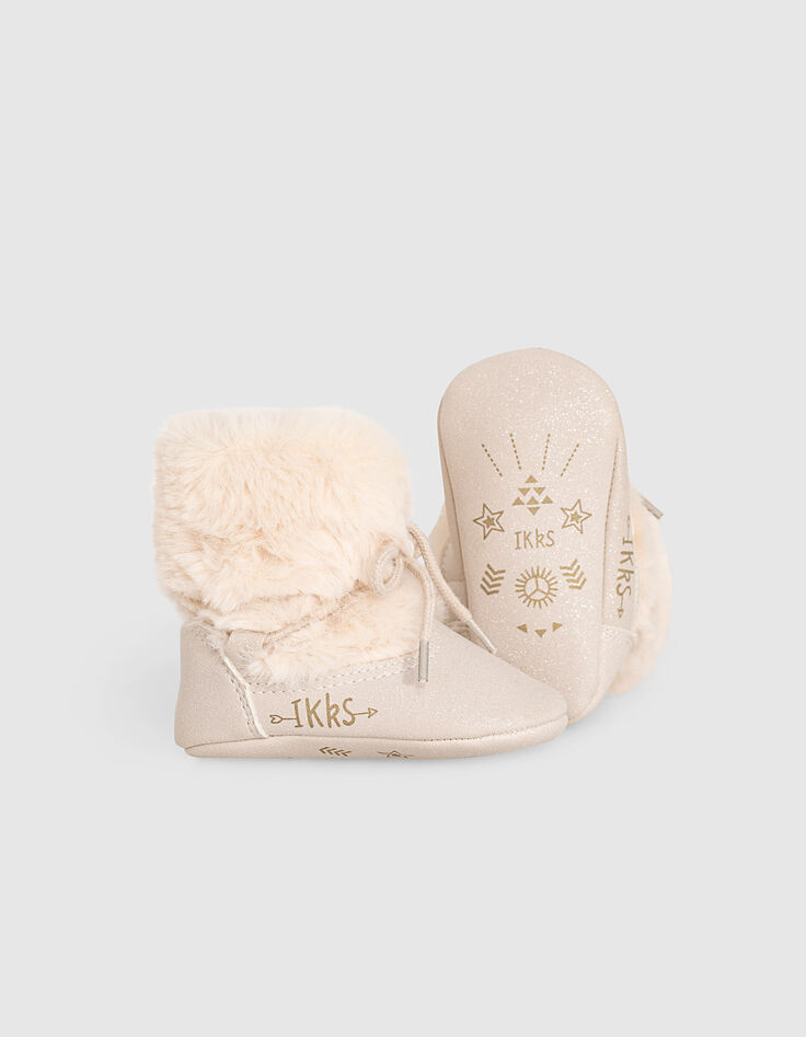 Baby girls’ ecru fur-lined lace-up boots-6