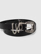 Ceinture noire cuir boucle gravée et chaînes Femme-2 Ceinture noire cuir boucle gravée et chaînes Femme-2