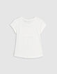 T-shirt écru coton bio message brodé silver fille-4