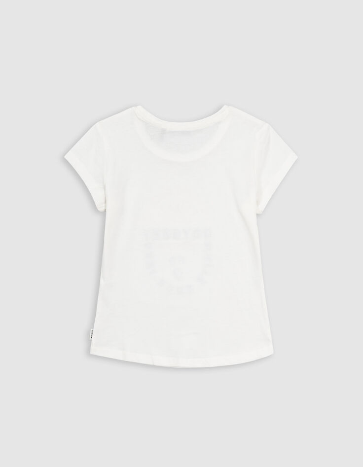 T-shirt écru coton bio message brodé silver fille-4