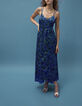 Women’s navy psychedelic floral print viscose long dress-7