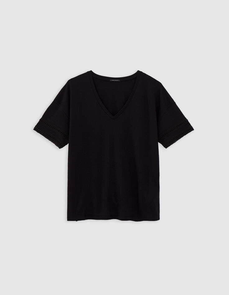 Schwarzes Damen-T-Shirt mit Schmuckkragen-3