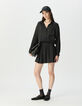 Vestido camisero negro satinado trampantojo mujer-1