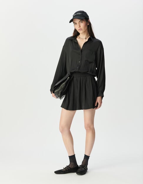 Vestido camisero negro satinado trampantojo mujer - IKKS