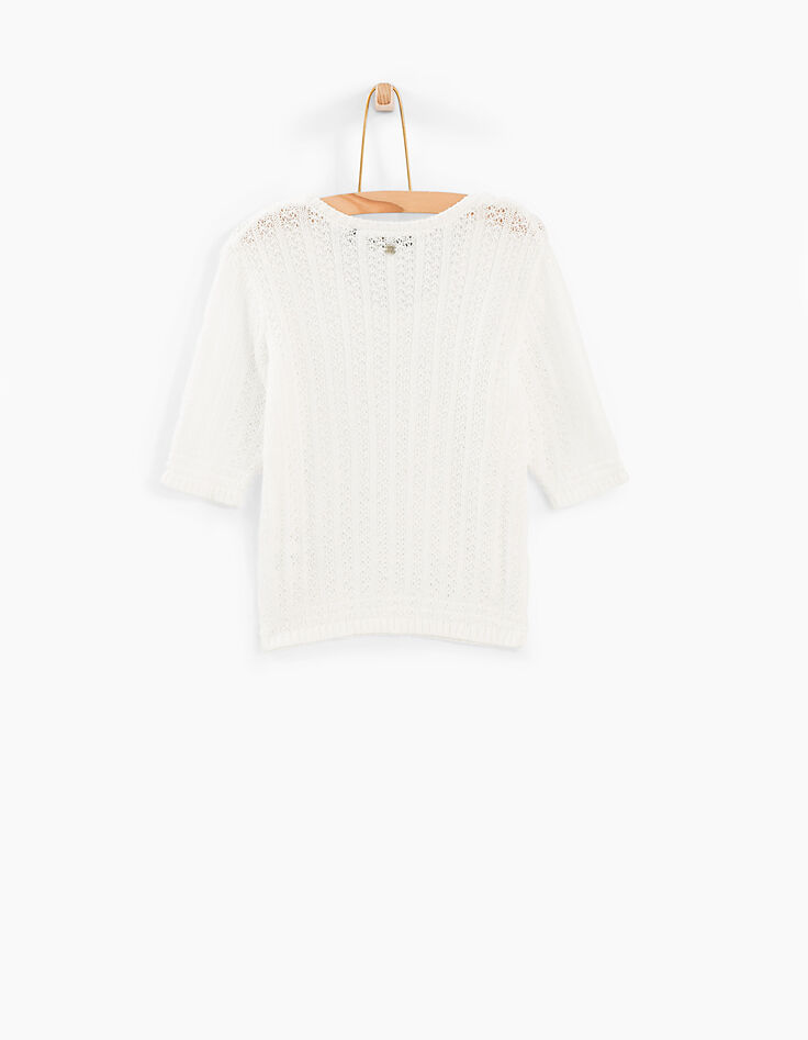 Cremeweißer Mädchenpullover mit Ajour-Strick-4