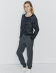 Women’s black and grey zebra-stripe jacquard short sweater-5