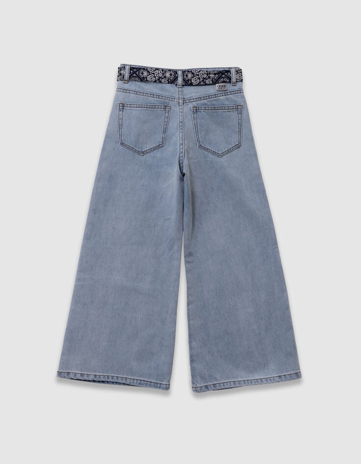 Wijde blauwe jeans met afneembare riem met print meisjes-3