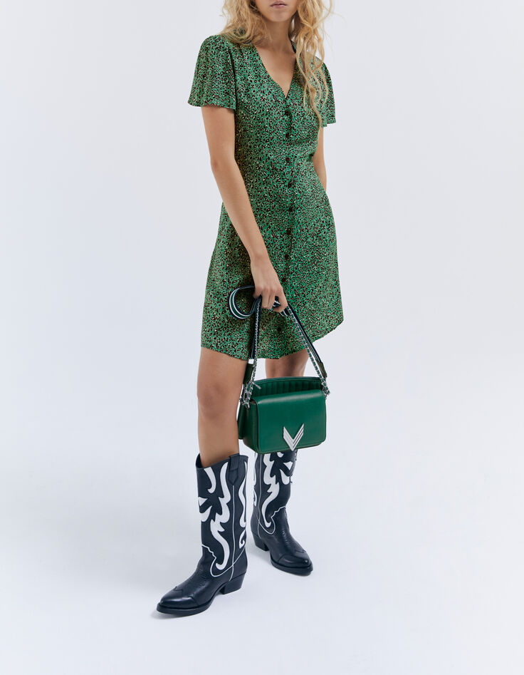 Vestido verde abotonado leopardo mujer-5