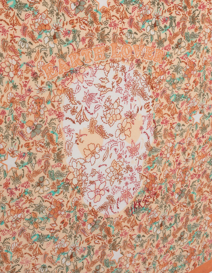 Quadratischer, orangefarbener M&auml;dchenschal mit Blumenprint-5