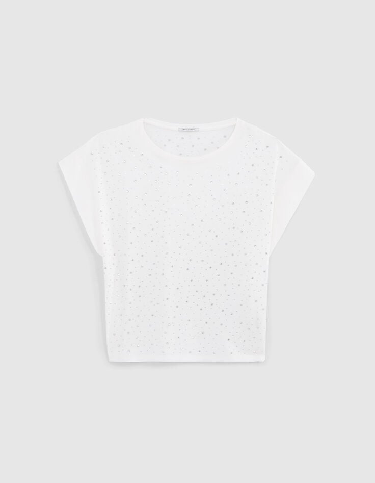 Weißes Damen-T-Shirt mit facettierten Nieten-6