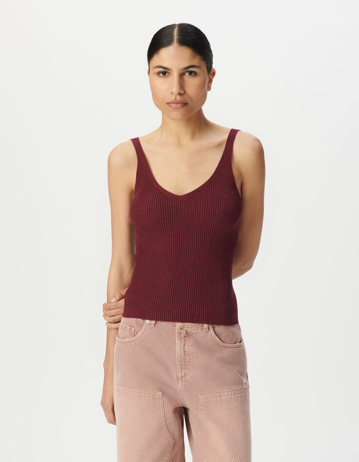 Bordeauxfarbenes Trägertop mit Rippstrickmuster für Damen-2