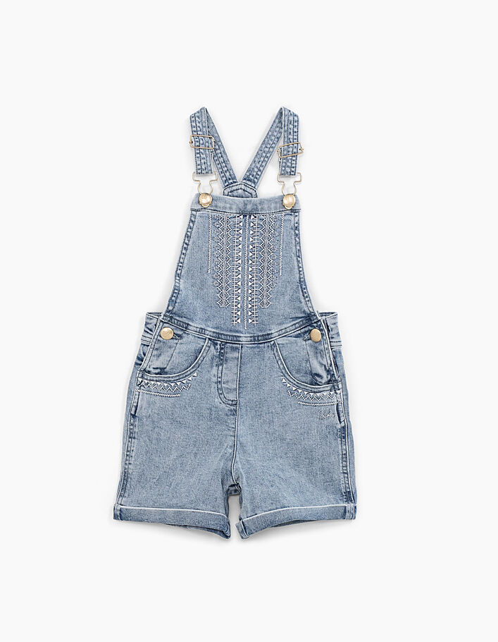 Girl’s denim dungaree-dress and white T-shirt outfit - IKKS