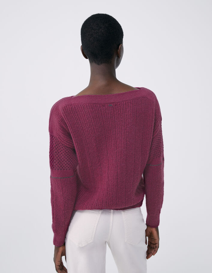 Women’s purple knit sweater with stitch detail and chains - IKKS