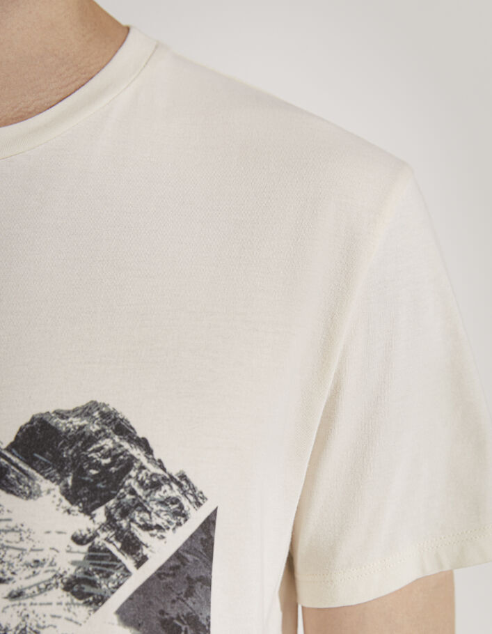 Tee-shirt écru avec visuel montagnes kaki Homme - IKKS