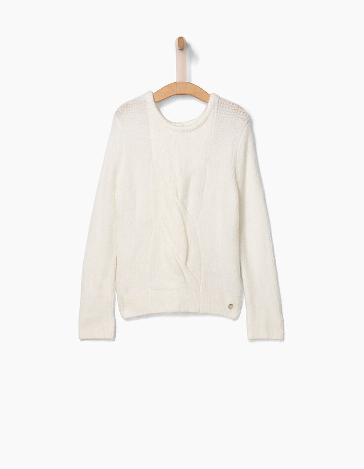 Pull en maille moulinée blanc cassé fille-3