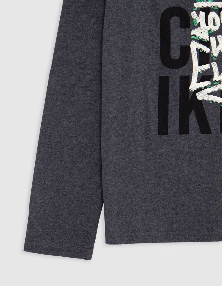 Boy's grey message print T-shirt with sequins embroidery-4