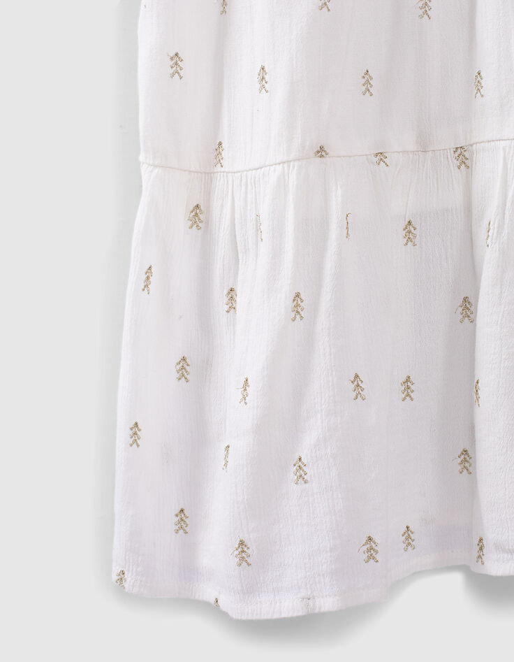 Robe longue blanc cassé brodé fils lurex fille-4