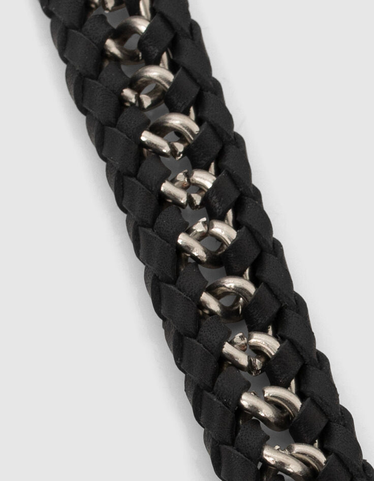 Ceinture fine en cuir noir et chaîne tressés Femme-3